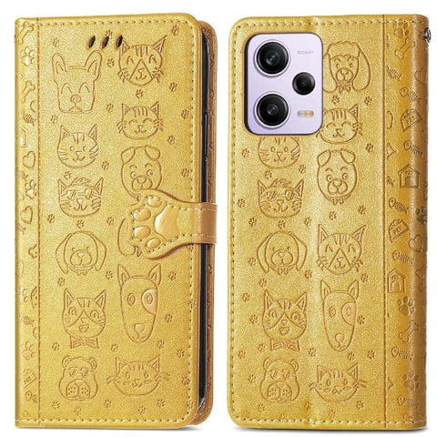 Funda Cartera Foxdock Para Xiaomi Redmi Note 12 Pro 5G , Flip Pu Con Relieve De Gatos Y Perros, Tarjetero Y Soporte