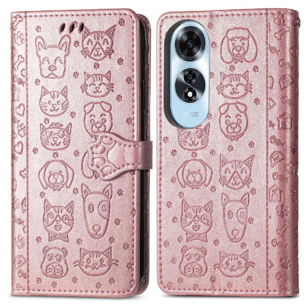 Funda Cartera Foxdock Para Oppo A60 4G , Flip Pu Con Relieve De Gatos Y Perros, Tarjetero Y Soporte