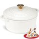 thumbnail image 1 of Horno holandés Overmont de hierro fundido esmaltado, 5,5 L, con tapa, color blanco perla, 1 of 8