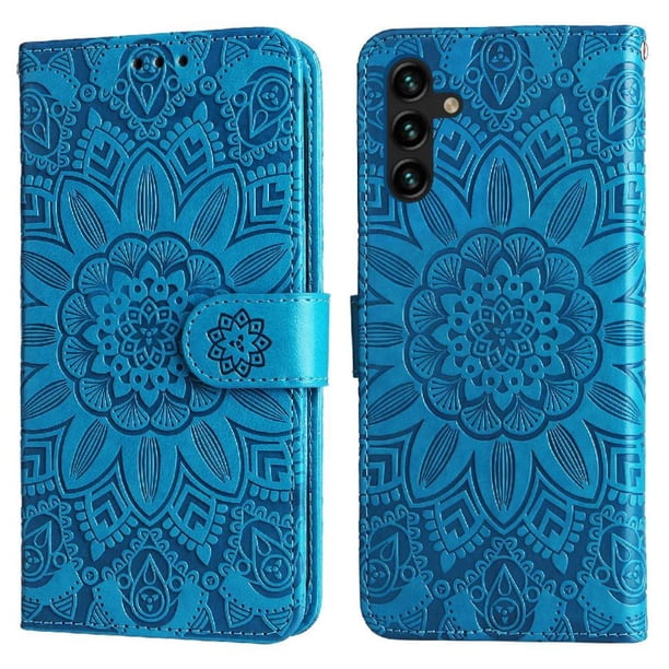 Funda tipo cartera FOXDOCK para Samsung Galaxy A13 5G , diseño girasol en relieve, cuero PU, cierre magnético, soporte y tarjetero