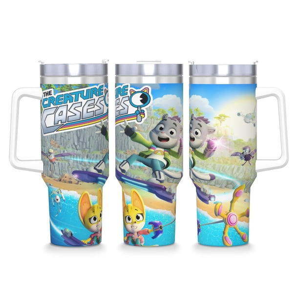 Los Casos de las Criaturas Vaso aislado de acero inoxidable con asa, diseño temático, regalo para familia, amigos y fans; incluye pajita y encaja en el portavasos estándar, 40 oz