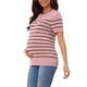 thumbnail image 4 of Top de Maternidad para Mujer INSPIRE CHIC Suéter de Punto Elástico de Manga Corta a Rayas Verano Embarazo Cuello Redondo Blusa M Gris Rosa, 4 of 6
