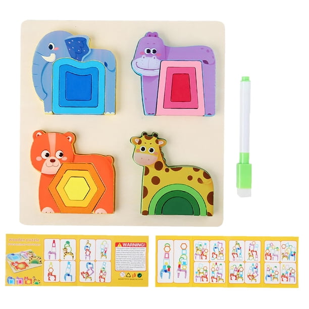 Set De 2 Puzzles De Madera Con Animales – Rompecabezas Educativos Montessori Para Niños De 1 A 3 Años