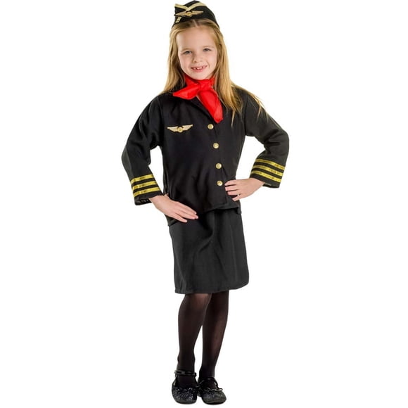 Disfraz Dress Up America Flight Attendant para niños, color negro