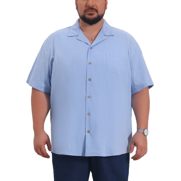 INSPIRE CHIC Camisas Hawaianas de Verano de Manga Corta con Bolsillo en el Pecho y Cuello de Campamento para Hombres Grandes y Altos Regreso a Clases 2XL Azul Claro