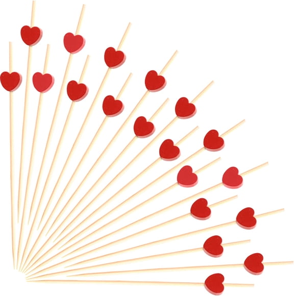 Cocktail Picks Madera De Bambú Con Forma De Corazón Rojo 11 9 Cm 100 Unidades
