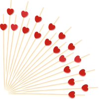 Cocktail Picks Crafterlife, Madera De Bambú Con Forma De Corazón Rojo, 11,9 Cm, 100 Unidades