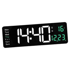Magideal - Reloj De Pared Digital Grande, Ajuste De Brillo, Control Remoto, Relojes Led Electrónicos Usb Para Hotel, Comedor, Regalo, Decoraciones Para El Hogar Verde