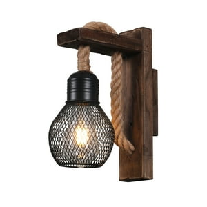 Hb Led - Pack 5 Apliqué Decorativo De Madera Con Pantalla De Rejilla E-27 Ampolleta Cálida