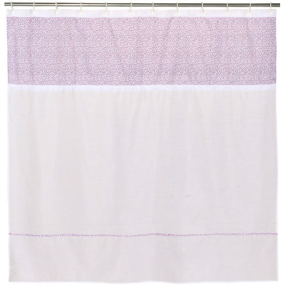 Cortina de baño color blanca flores rosadas 180×220 cms