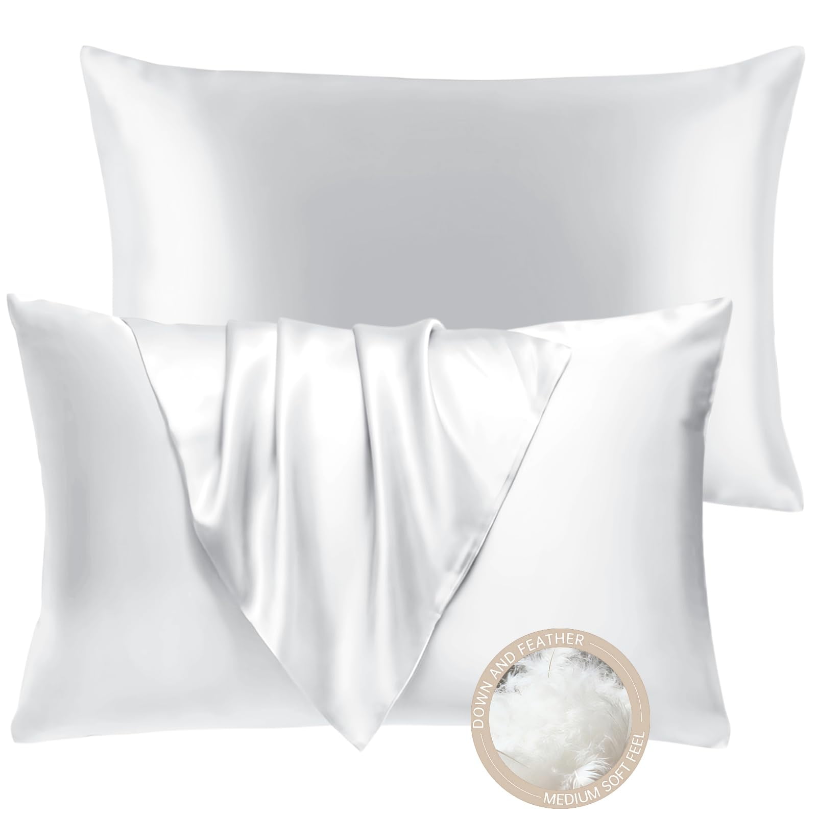 Pillows Bhz, Plumas De Ganso Satinadas Blancas, Estándar, Juego De 2