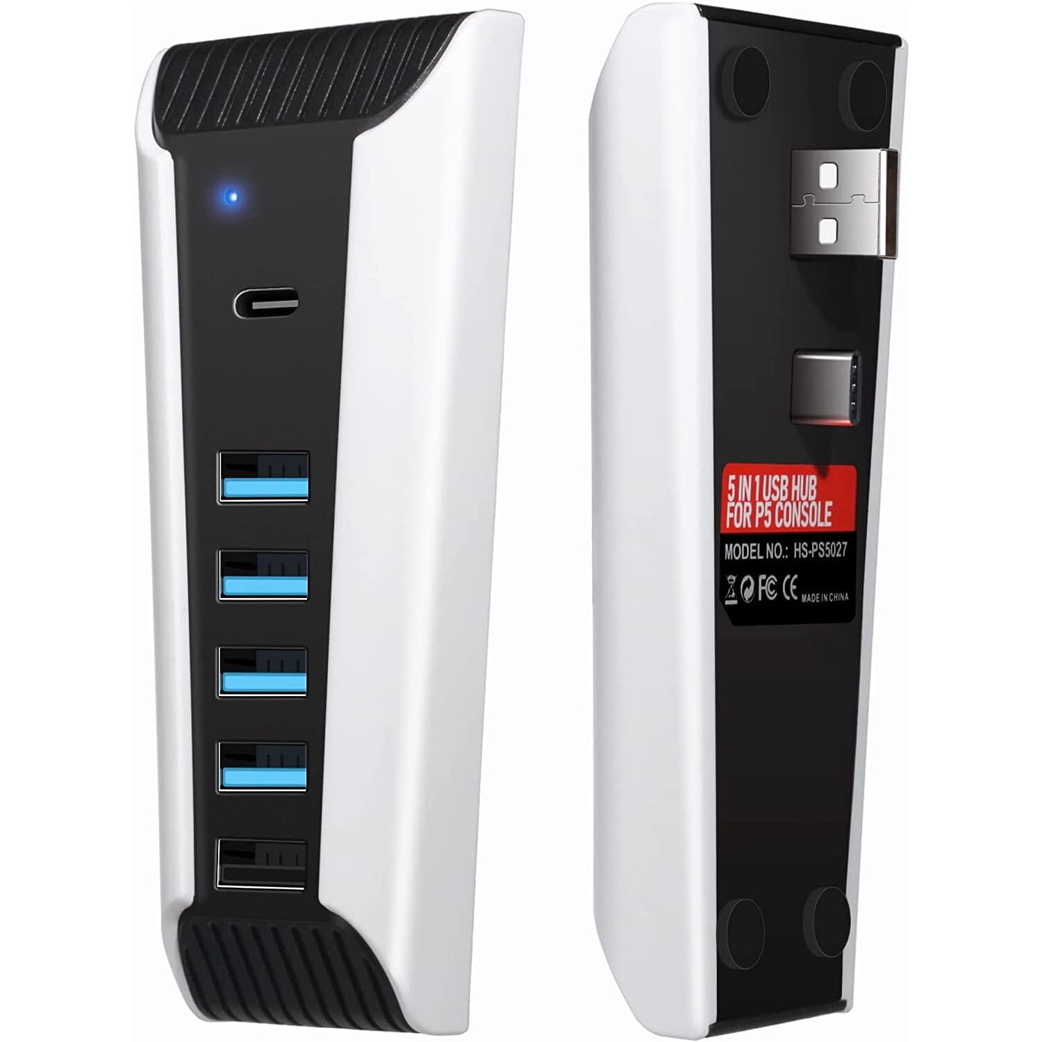 Genérico - Hub Usb De 5 Puertos Para Ps5, Hub De Expansión Usb De Alta Velocidad, Cargador Prolongador Usb Con 4 Puertos Usb + 1 Puerto De Carga Usb + 1 Puerto Tipo C