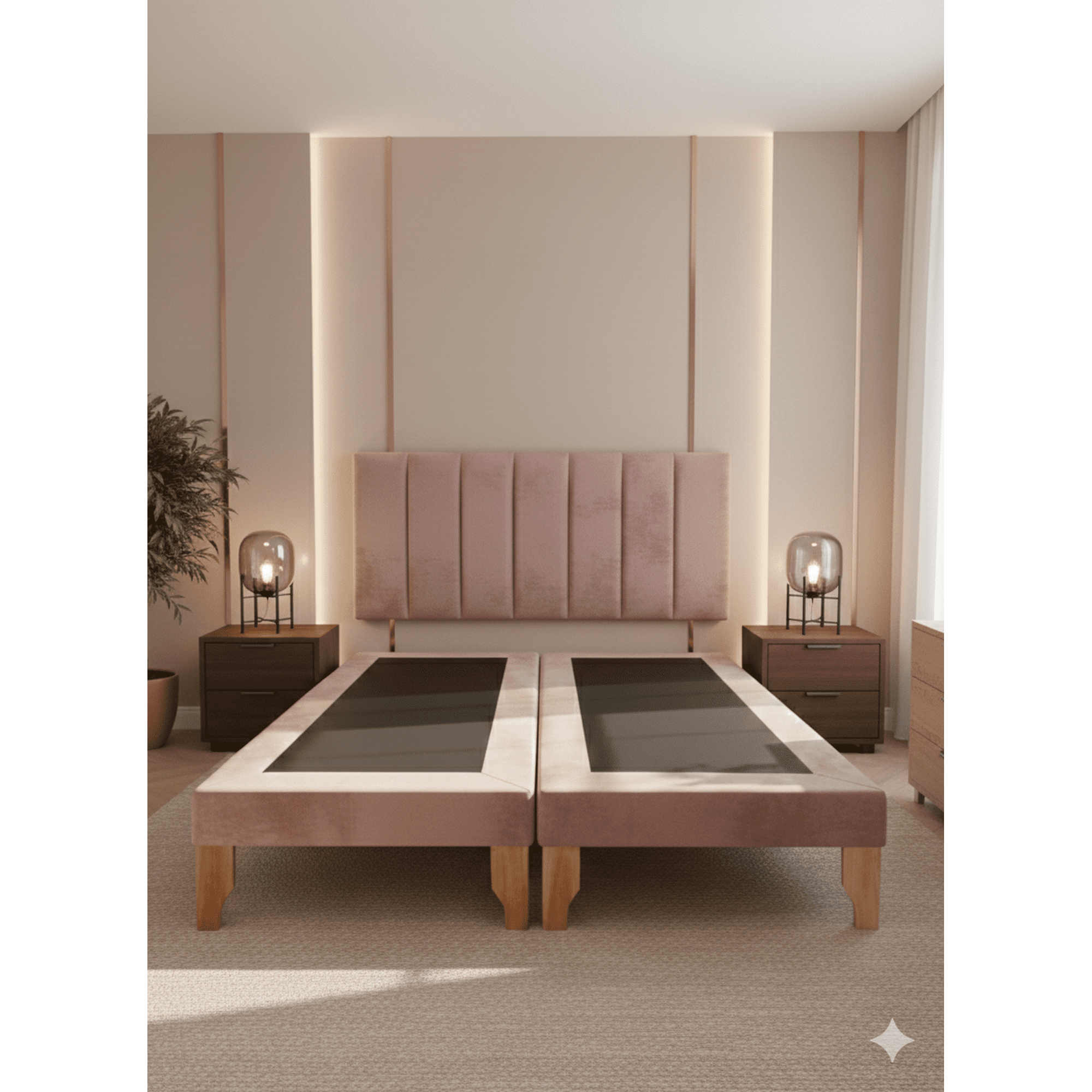 Muebles New - Cama Dos Plaza Lineal Palo Rosa Felpa