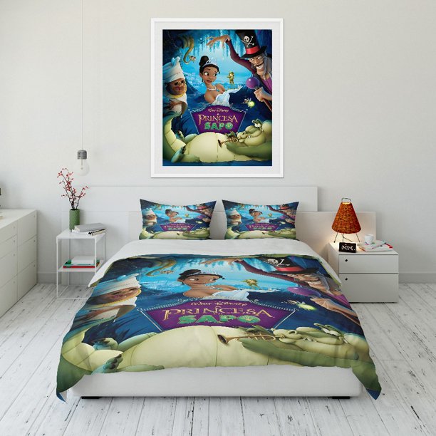 Princess and The Frog Printed Bedding Set Cartoon Anime Duvet Cover Comforter Cover Boys Girls Children Adults Twin King Bed Sheets