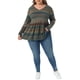thumbnail image 2 of Agnes Orinda Conjuntos de Halloween para Mujeres Tallas Grandes Blusas Babydoll Vintage a Rayas Boho Cuello en V Manga Larga Cintura Elástica Blusa Casual 2X Naranja Marrón, 2 of 6