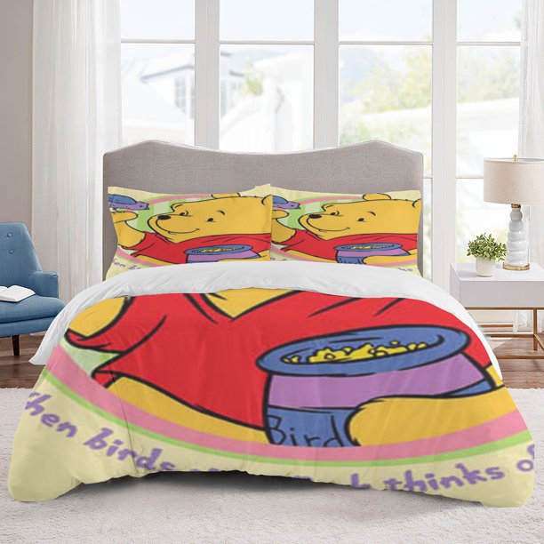 Pooh Bear Bedding Sets Cartoon Duvet Cover Lightweight 3 Piece Bet Sets for Kids Boys Girls