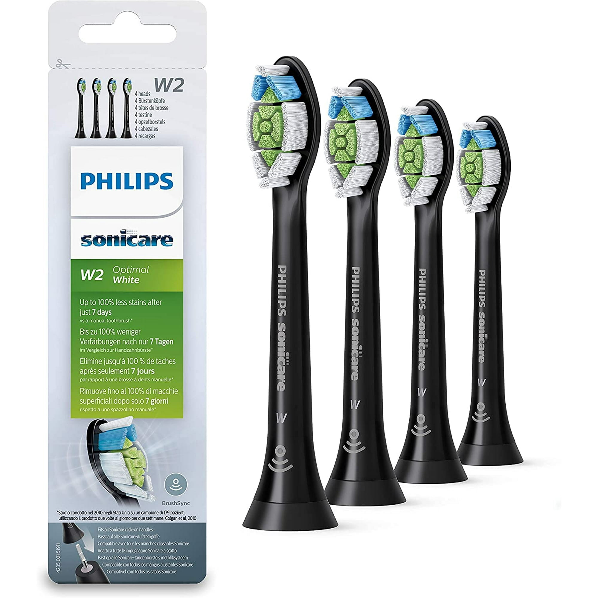 Paquete De 4 Cabezales Para Cepillos De Dientes Philips Sonicare Optimal Whitening Black