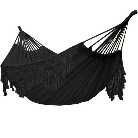 Hamaca YFUG GO Boho de macramé negra, tamaño doble, 220 kg