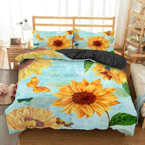 Sunflower Blue Bedding Set Quilt Duvet Cover Pillowcase3-Piece Bedding Set (1 Duvet Cover + 2 Pillow Shams)