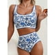 thumbnail image 3 of Conjunto de bikini Herseas con estampado floral y cintura alta acolchado azul para mujer, 3 of 3