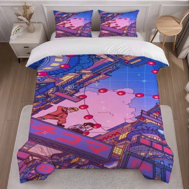 Cyberpunk Japanese City Theme Bedding Set Soft and Comfortable for All Seasons