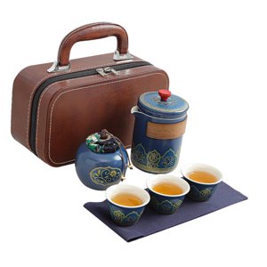 Magideal - Juego De Té De Viaje, Tetera De Kungfú, Tazas De Té Portátiles De Cerámica, Tetera Elegante Con Bolsa De Transporte Para Picnics, Hotel Al Aire Libre
