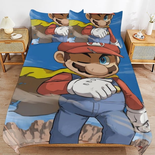 Super Mario 3-Piece Comforter Set for Bedroom Super Mario Bedding Set for Kids Adults Soft Microfiber Duvet Cover Set with Zipper Closure