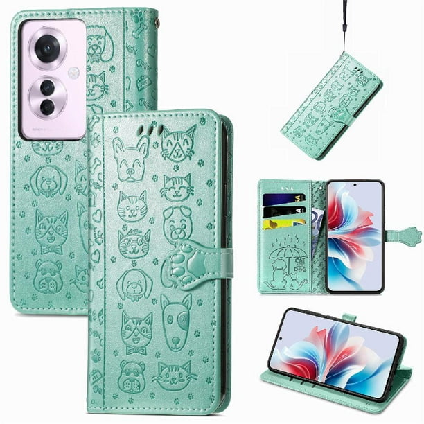 Funda Cartera FOXDOCK para OPPO Reno 11F 5G , Flip PU con Relieve de Gatos y Perros, Tarjetero y Soporte
