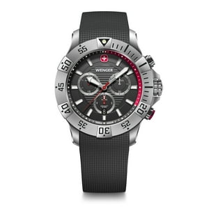 Reloj Seaforce Chrono Correa Silicon Negro, Dial Negro 43 Mm Wenger