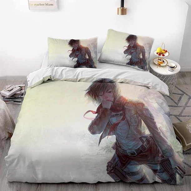 Invad-e on Tita-n Eren Levy-i Anime Soft-t 3D Printe -- d Duvet Co-ver Bedding- Set with -Co-mfort-er Cover