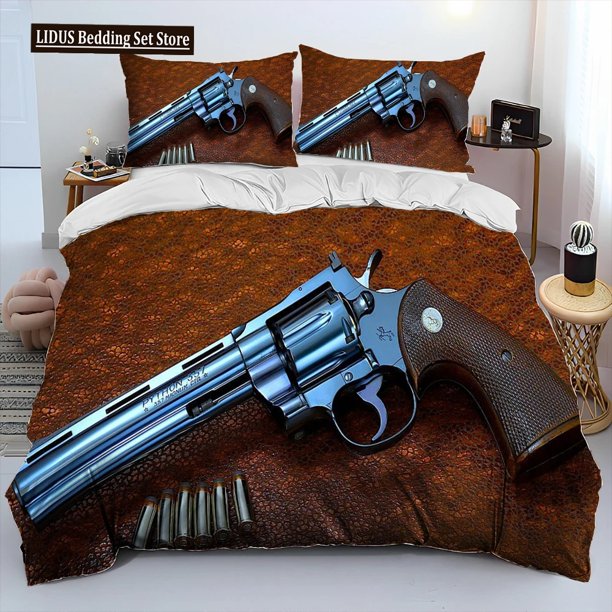 x2522 Bed Sheets Rifle Revolver Cartridge Gun Comforter Bedding Set,Duvet Cover Bed Set Quilt Cover Pillowcase, Size Bedding Set 3-Piece Bedding Set (1 Duvet Cover + 2 Pillow Shams) nj2522