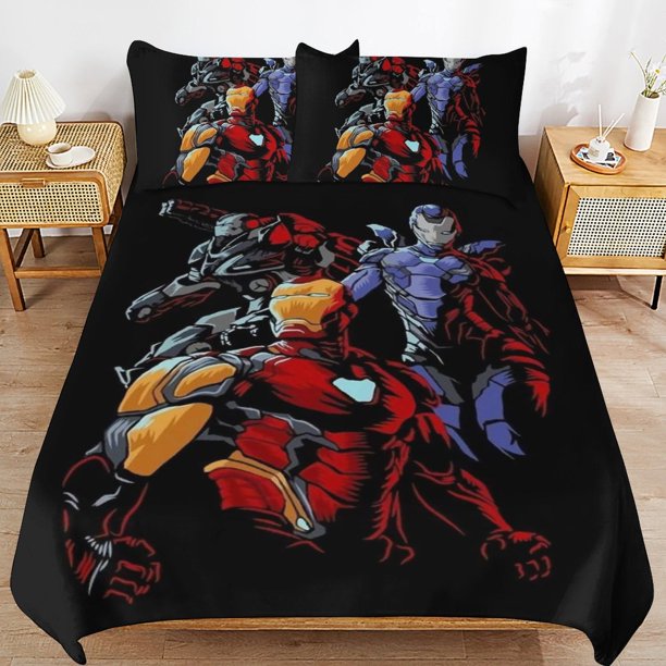 Iron Man Bedding Sets Ultra Soft Skin-Friendly Duvet Cover 3 Piece, Cute Comforter Cover Bed Set for Boys Girls Kids