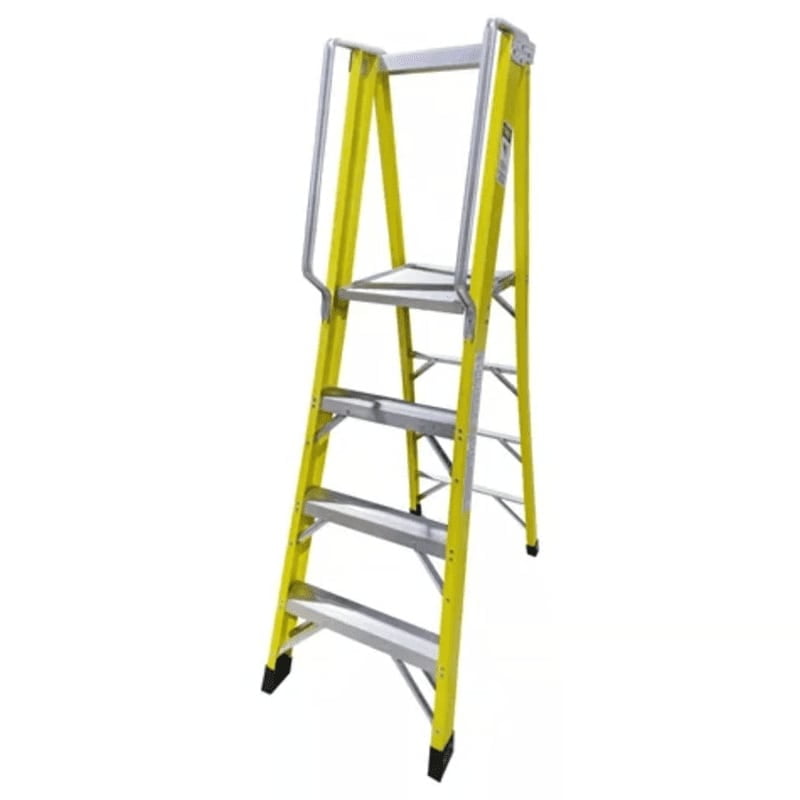 Genérico - Escalera Industrial Plataforma Fibra De Vidrio 4 Peldaños Amarilla