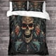 thumbnail image 3 of Juego de funda nórdica con calaveras y flores, juego de ropa de cama 3D, juego de funda de edredón con esqueleto malvado, funda de colcha de microfibra, juego de 3 piezas, funda de edredón c, 3 of 3