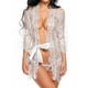 thumbnail image 3 of Sexy Floral Lace Cut Out Sleepwear, See Through Long Sleeve Short Robe With Belt & Thong, Women's Lingerie & Sleepwear, 3 of 3