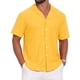 thumbnail image 1 of INSPIRE CHIC Camisa de Hombre con Cuello de Campamento, Botones Abajo, Manga Corta, Tejido Texturizado Hueco, Talla L, Amarillo, 1 of 6