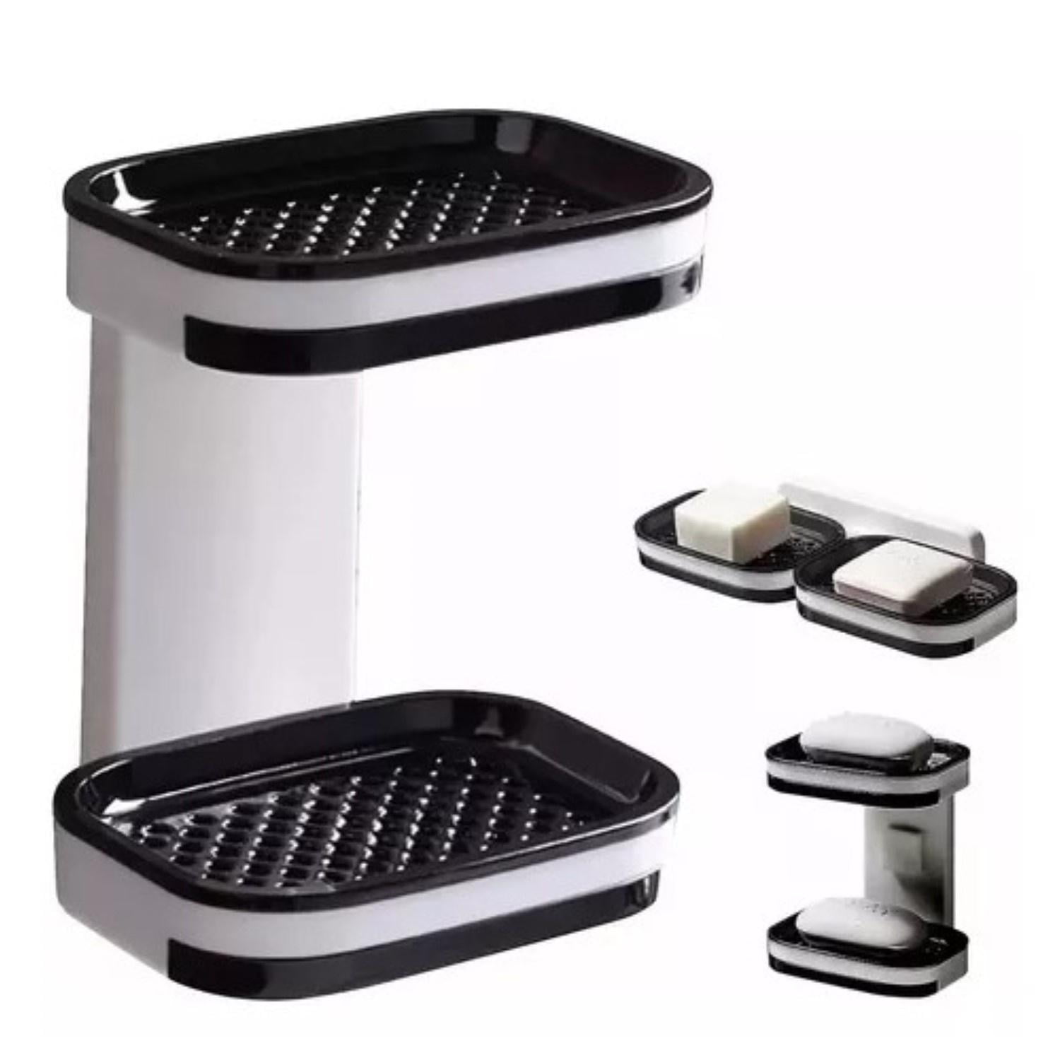 Citotools - Jabonera Doble Nivel Con Drenaje Repisa Jabonera C/ Adhesivo Color Blanco Negro