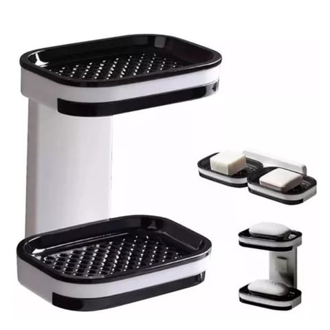 Citotools - Jabonera Doble Nivel Con Drenaje Repisa Jabonera C/ Adhesivo Color Blanco Negro