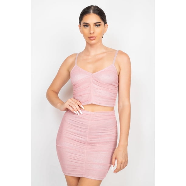 Conjunto De Top De Tirantes Fruncido Y Minifalda