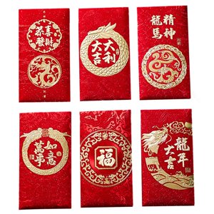 Bothyi - 6 Sobres Rojos De Año Nuevo Chino Para Festivales, Sobres De Dinero De La Suerte, Estilo De Paquete Rojo E