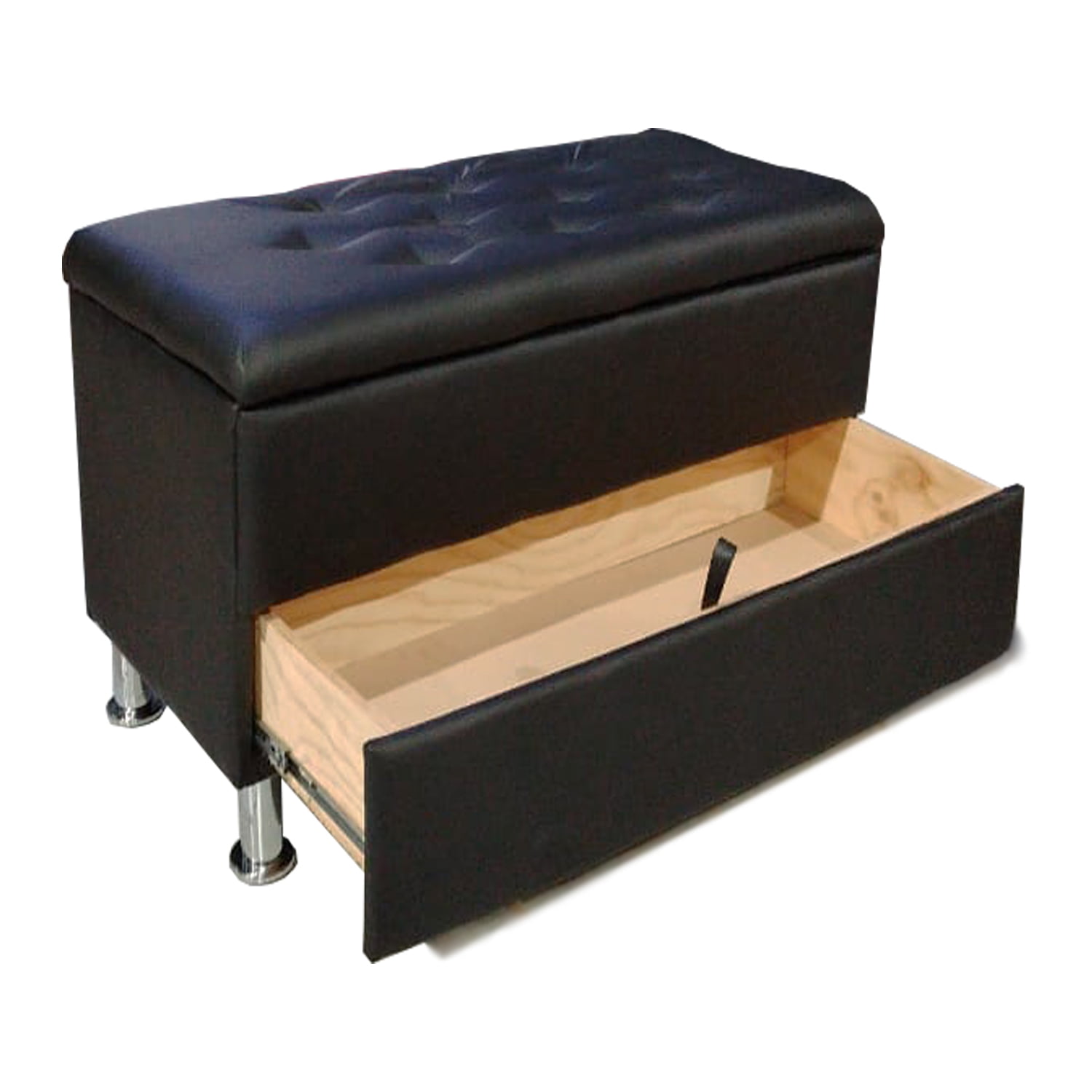 Muebles Hvm - Banqueta Baul Zapatero Negro Cuero Pu