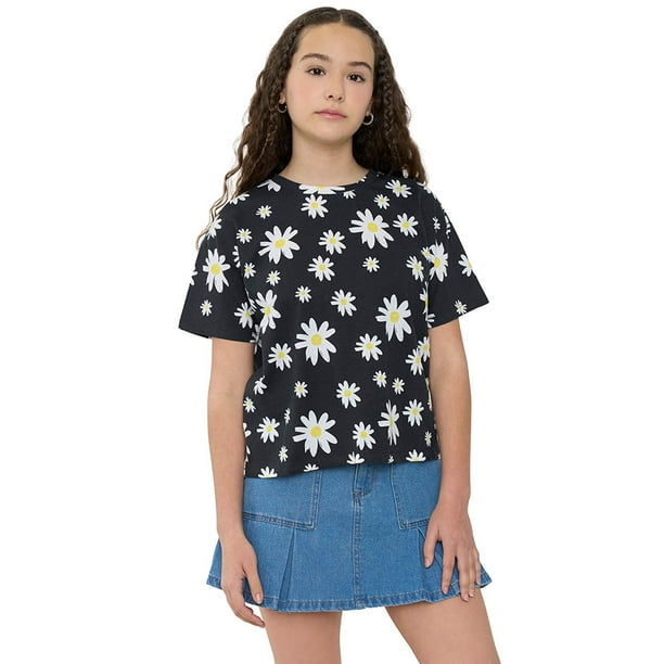 Polera Niña Teen Manga Corta Full Negro Corona