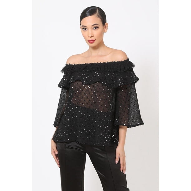 Top Transparente con Hombros Descubiertos y Lunares