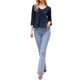 thumbnail image 2 of INSPIRE CHIC Blusa casual con peplum para mujer, manga 3/4, cuello en V con lazo, dobladillo con volantes, blusa de verano M azul oscuro, 2 of 6