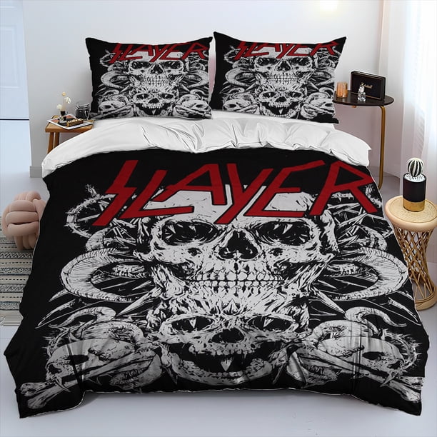 v1321 Bed Sheets Slayer Heavy Metal Band Music Comforter Bedding Set,Duvet Cover Bed Set Quilt Cover Pillowcase,King Queen Size Bedding Set Gift 3-Piece Bedding Set (1 Duvet Cover + 2 Pillow Shams) Be