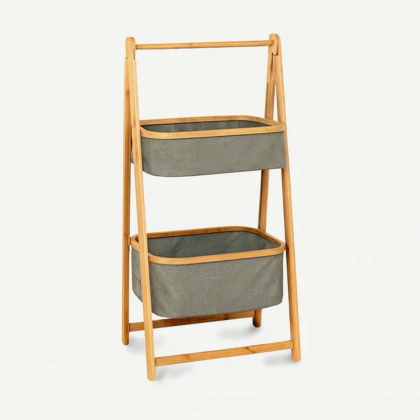 Javimate - Organizador De Tela Plegable | Estante De 2 Niveles Para Baño Y Hogar Gris