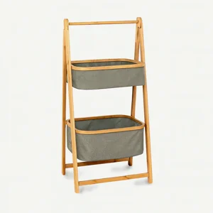 Javimate - Organizador De Tela Plegable | Estante De 2 Niveles Para Baño Y Hogar Gris