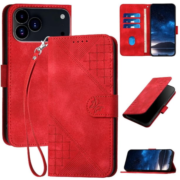 Funda Flip Premium Fibra de Carbono para iPhone 17 Pro Max con Soporte y Cierre Rojo