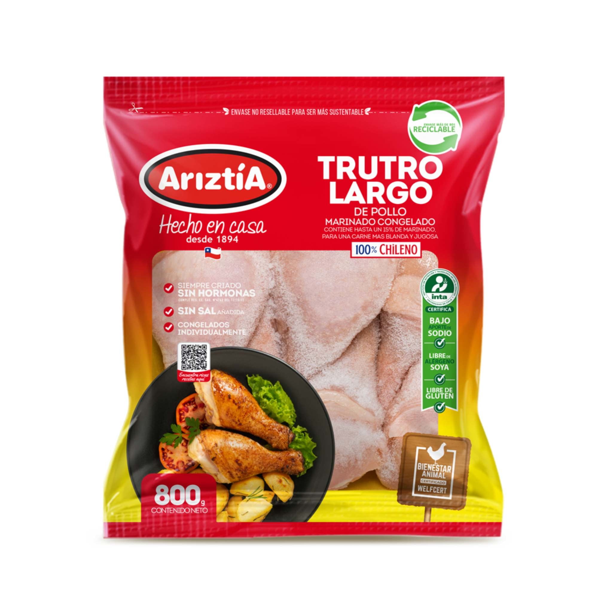 Pollo Trutro Largo Marinado 800 g Ariztia