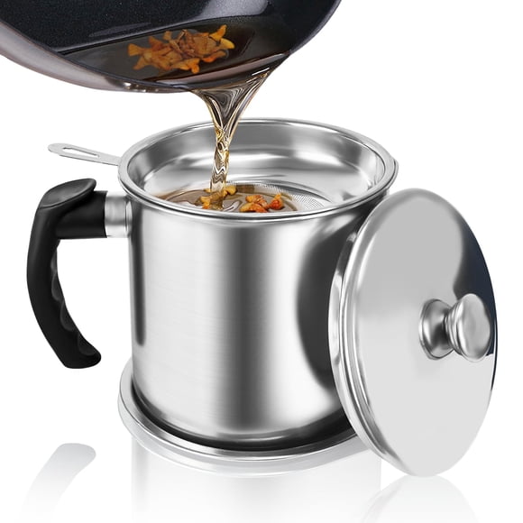 Contenedor de grasa para tocino Jtshy de acero inoxidable de 1,3 L con colador